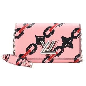 Louis Vuitton Chain Flower Twist Chain Wallet in Pink Epi Leather